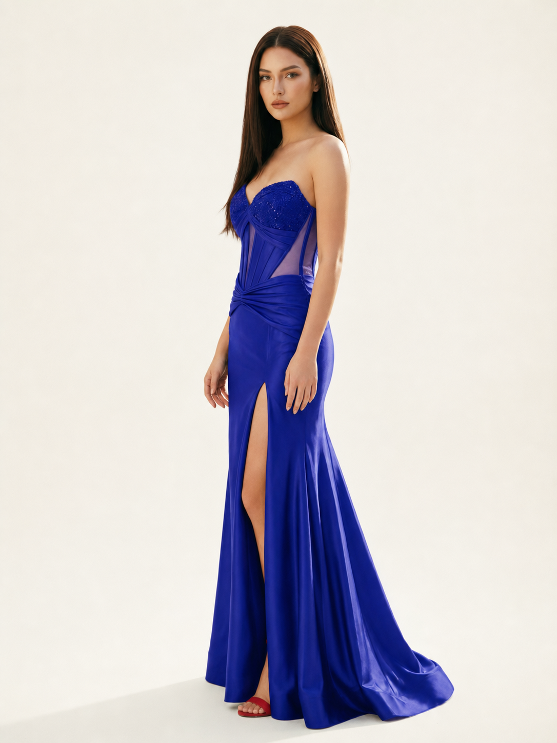 Strapless Corset Satin High Slit Mermaid Gown