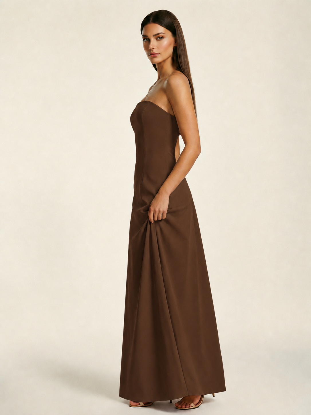 Strapless Lace-Up Back Floor-Length Formal Dress