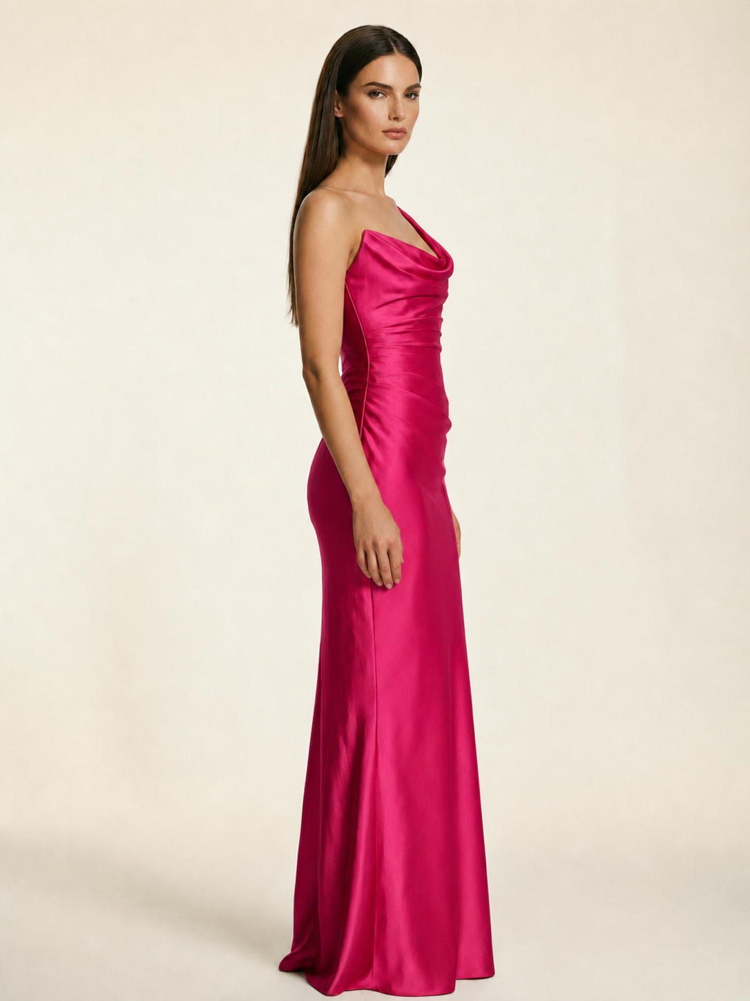 Single-shoulder satin back strap design formal dress
