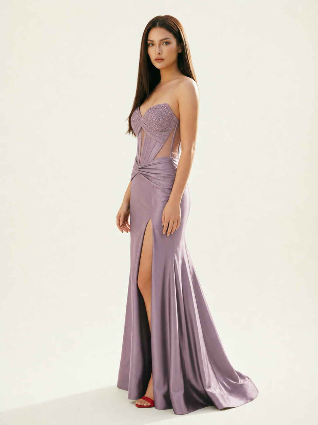 Strapless Corset Satin High Slit Mermaid Gown