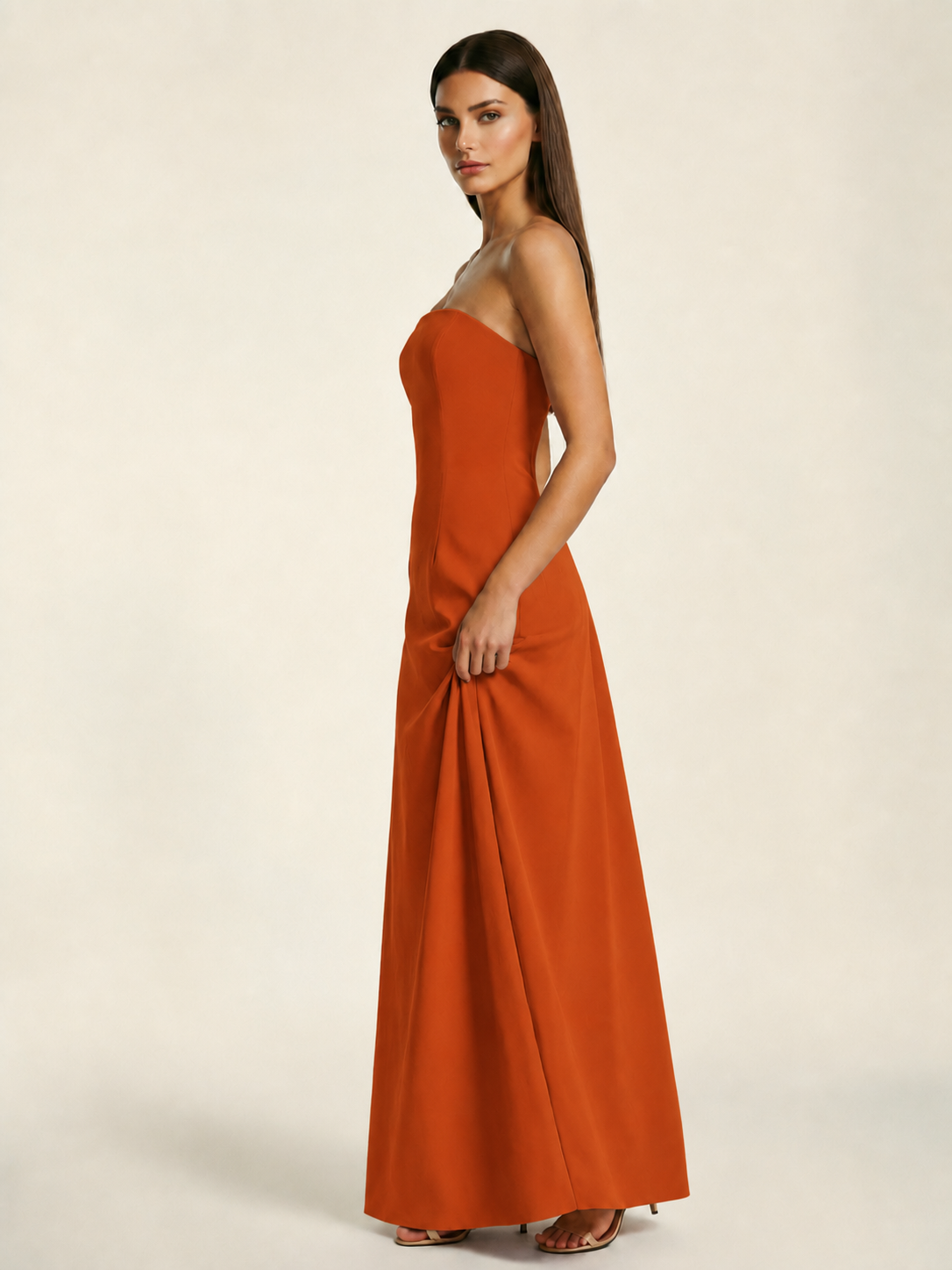 Strapless Lace-Up Back Floor-Length Formal Dress