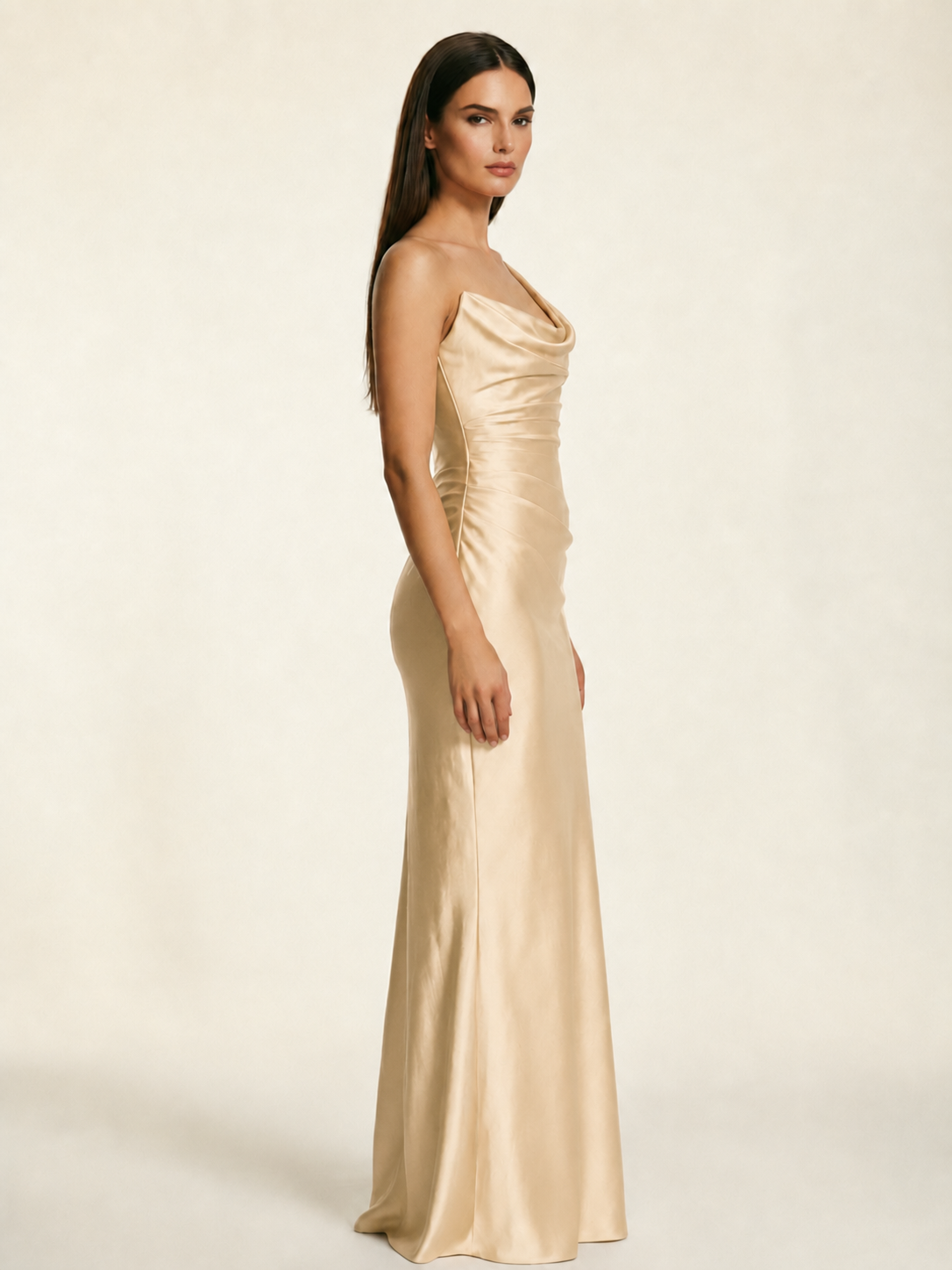 Single-shoulder satin back strap design formal dress