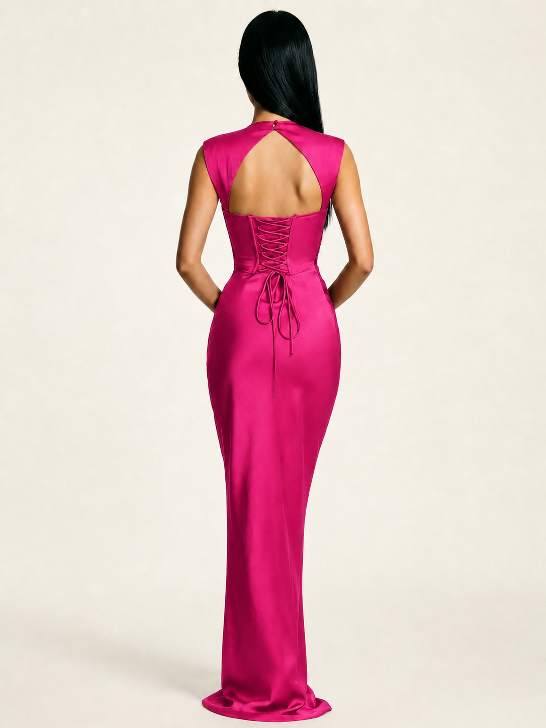 Sleeveless Draped Satin Mermaid Cutout Back Formal Dress