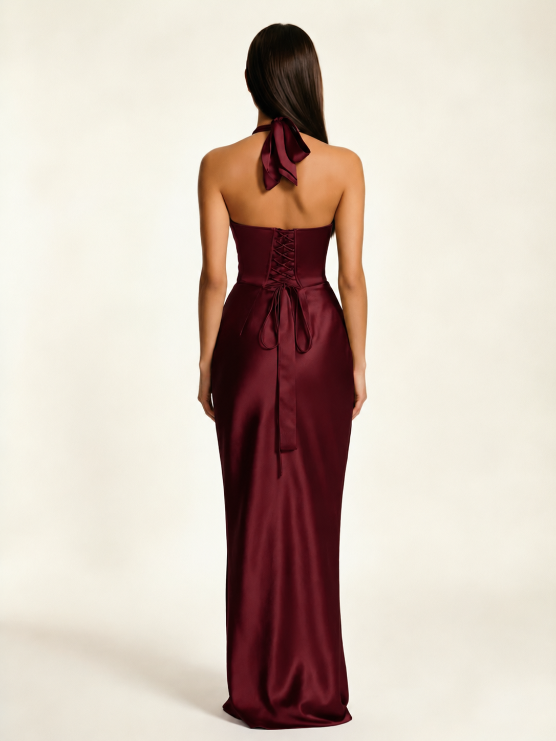 Deep V Satin Mermaid Lace-Up Back Formal Dress