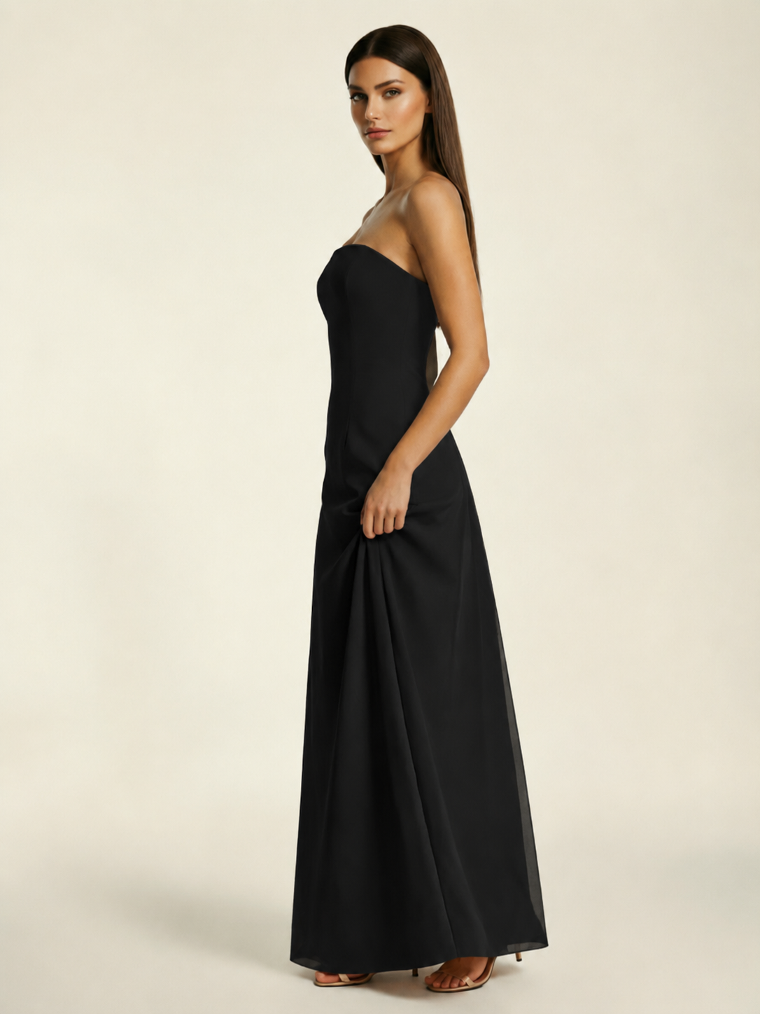 Strapless Lace-Up Back Floor-Length Formal Dress