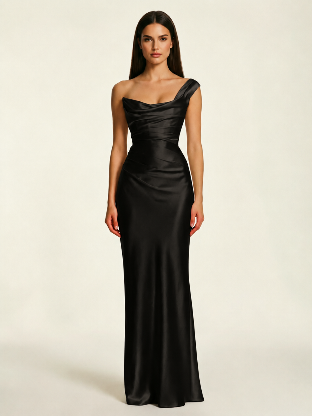 Single-shoulder satin back strap design formal dress