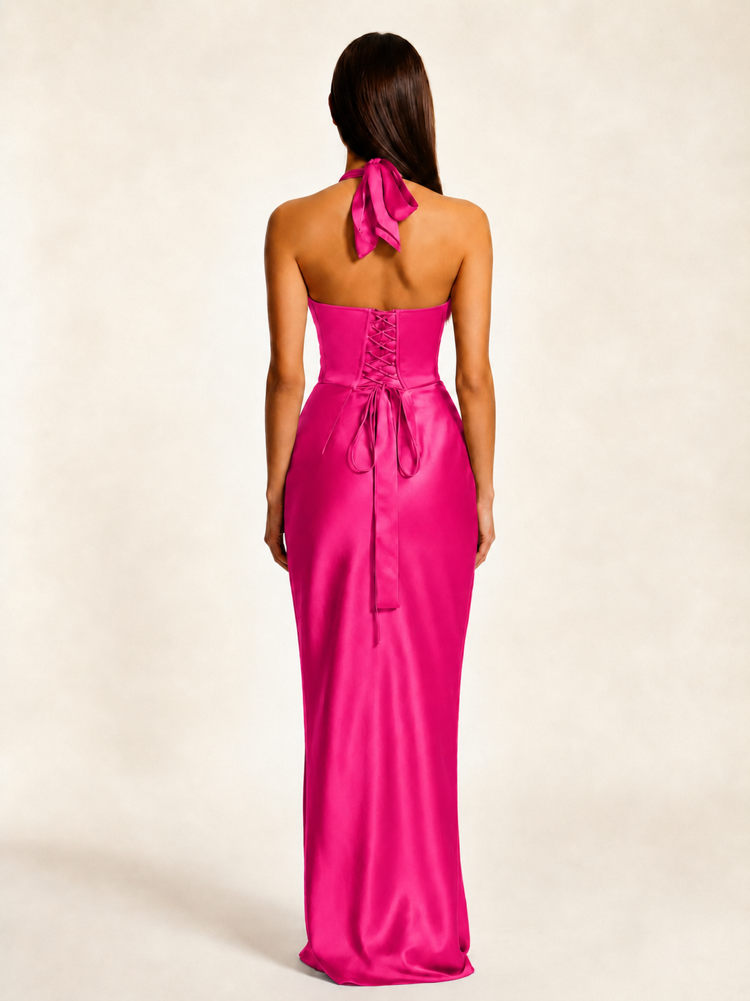 Deep V Satin Mermaid Lace-Up Back Formal Dress