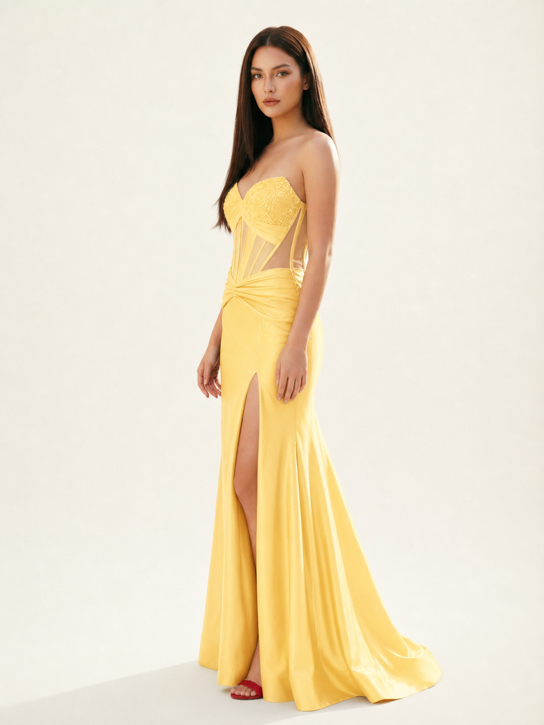 Strapless Corset Satin High Slit Mermaid Gown
