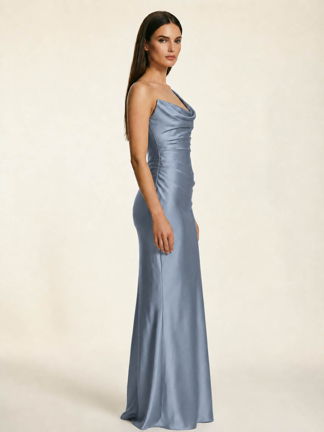 Single-shoulder satin back strap design formal dress