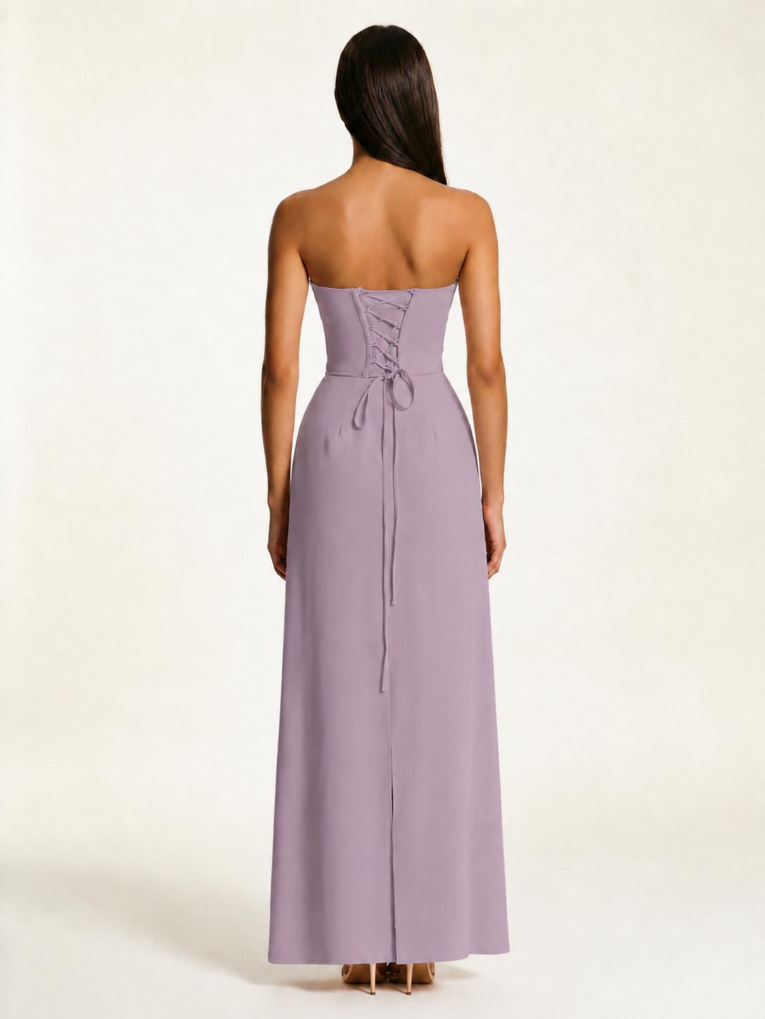Strapless Lace-Up Back Floor-Length Formal Dress