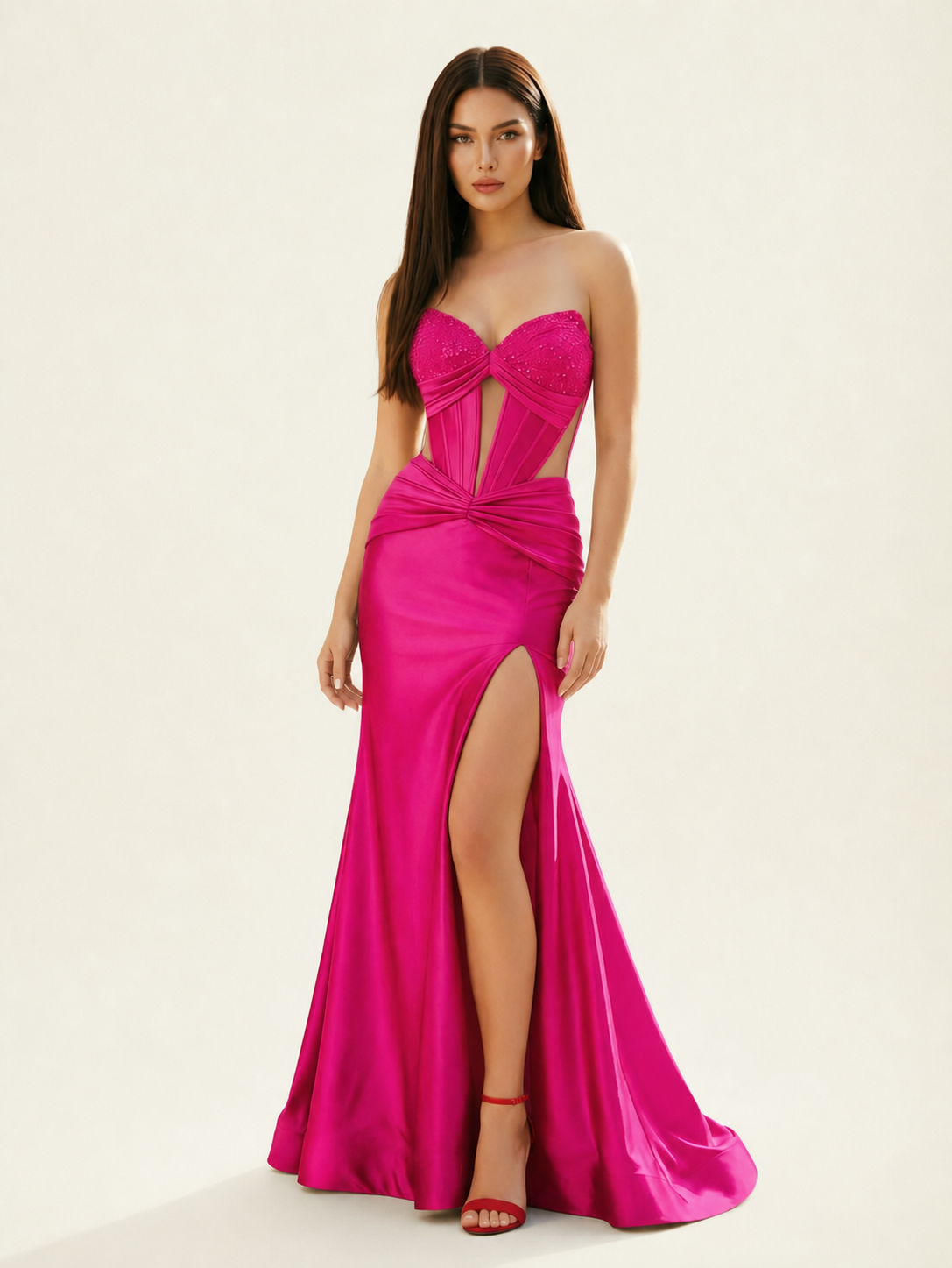 Strapless Corset Satin High Slit Mermaid Gown