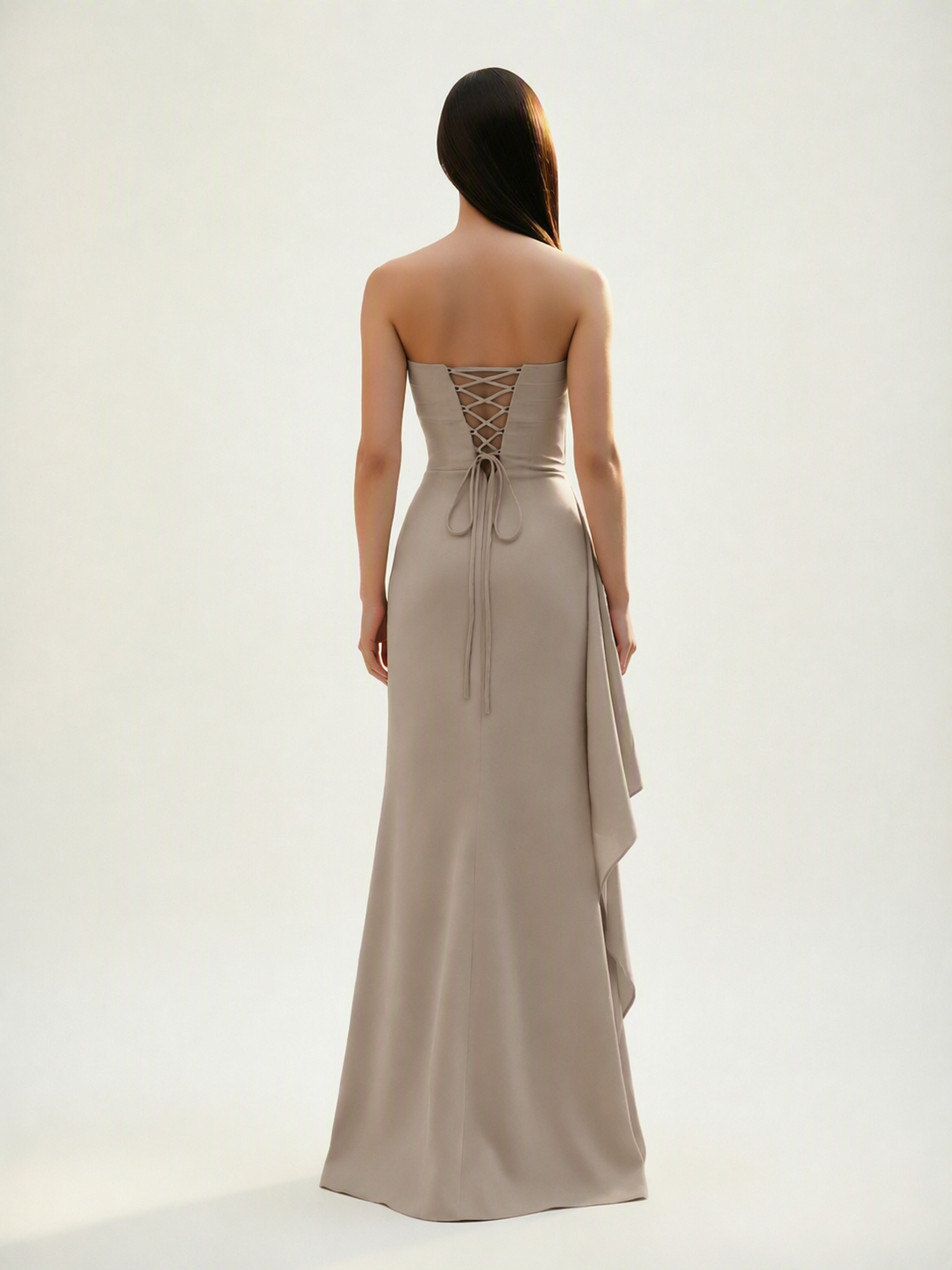 Strapless Mermaid Formal Gown with Side Slit & Draped Detail