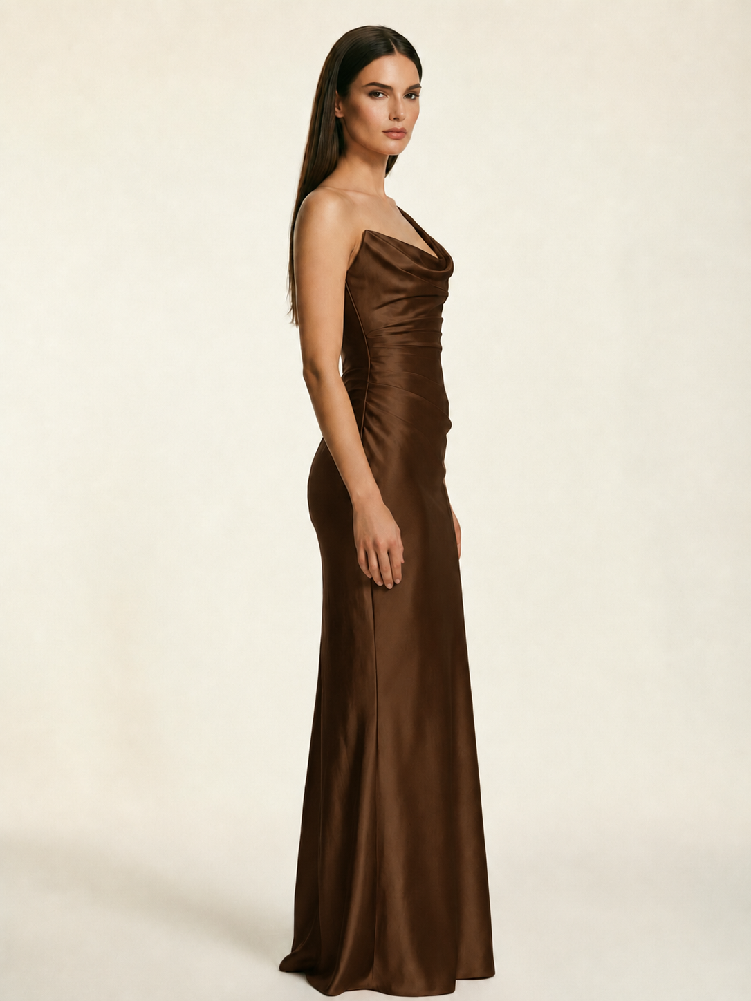 Single-shoulder satin back strap design formal dress