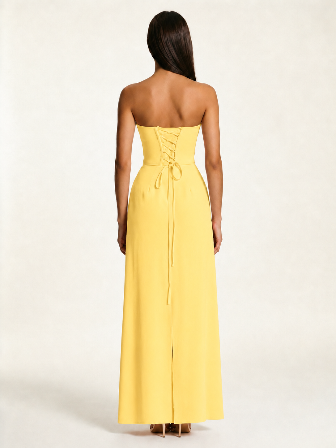 Strapless Lace-Up Back Floor-Length Formal Dress