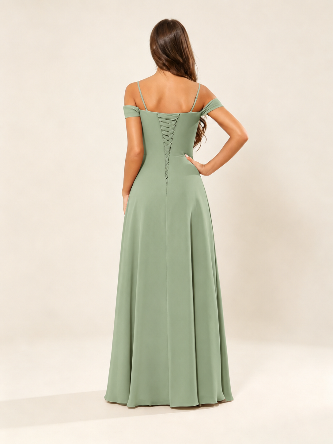 Off shoulder chiffon bridesmaid dress with high slit ruffle