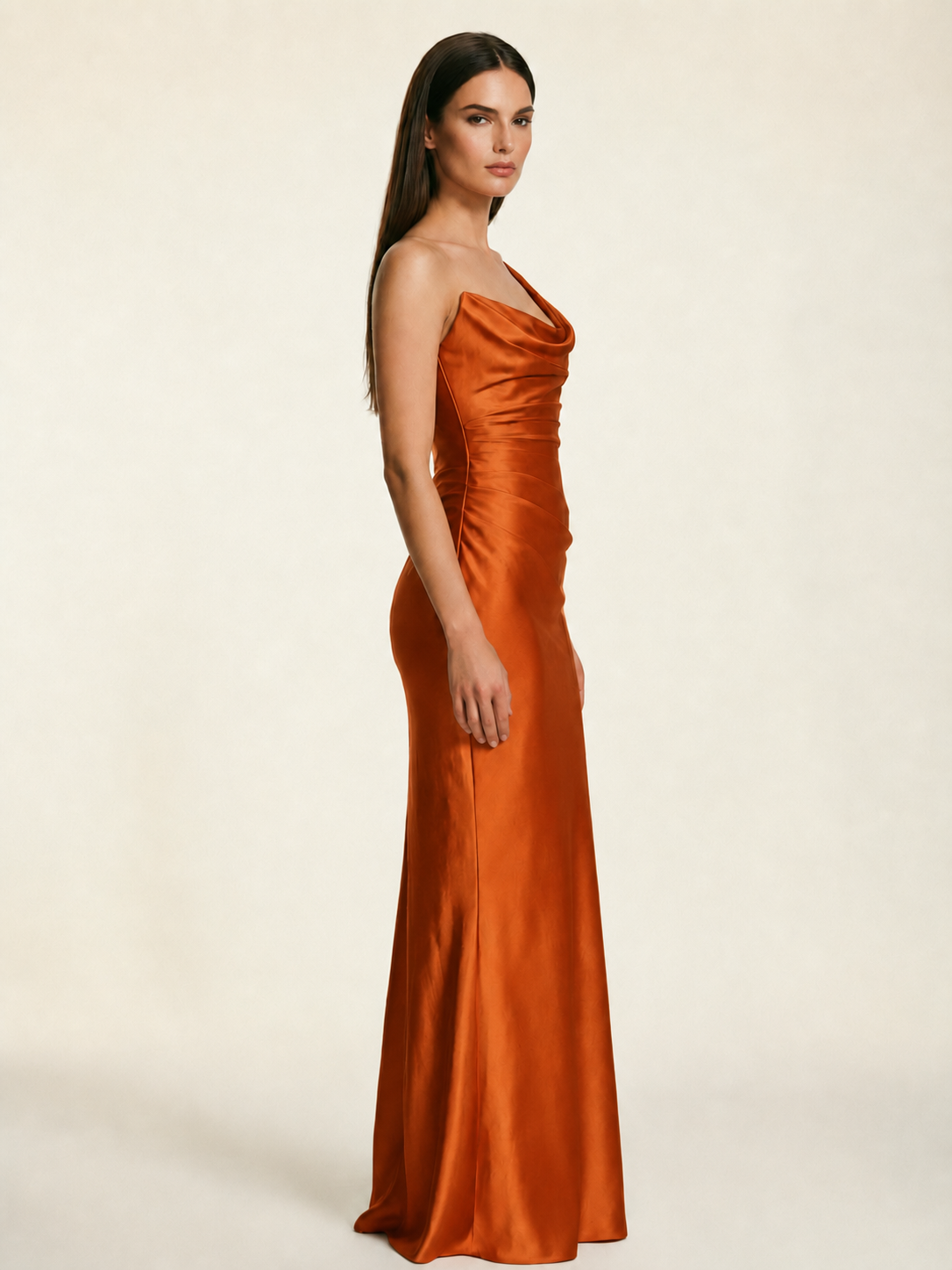 Single-shoulder satin back strap design formal dress