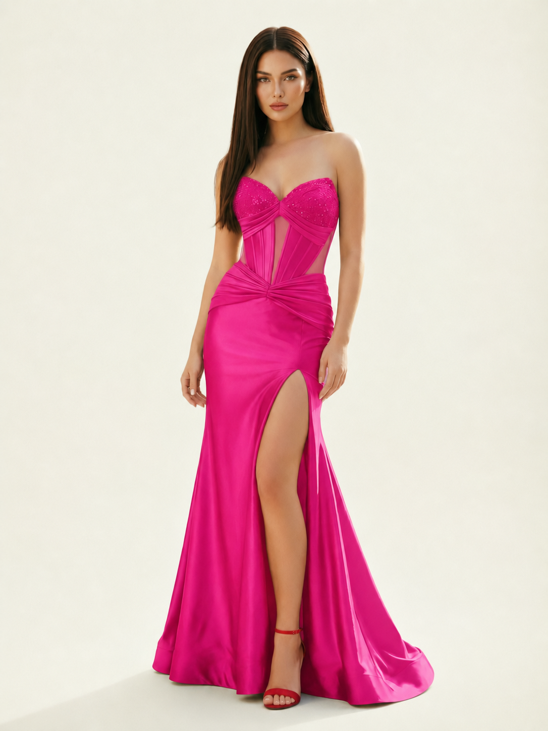 Strapless Corset Satin High Slit Mermaid Gown
