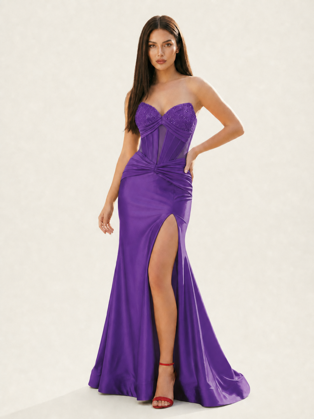 Strapless Corset Satin High Slit Mermaid Gown