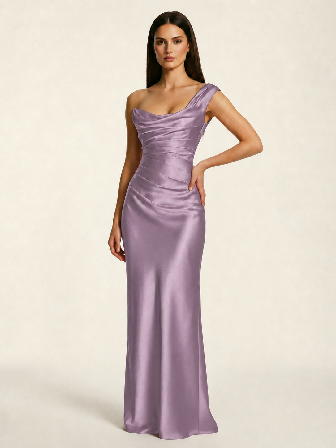 Single-shoulder satin back strap design formal dress