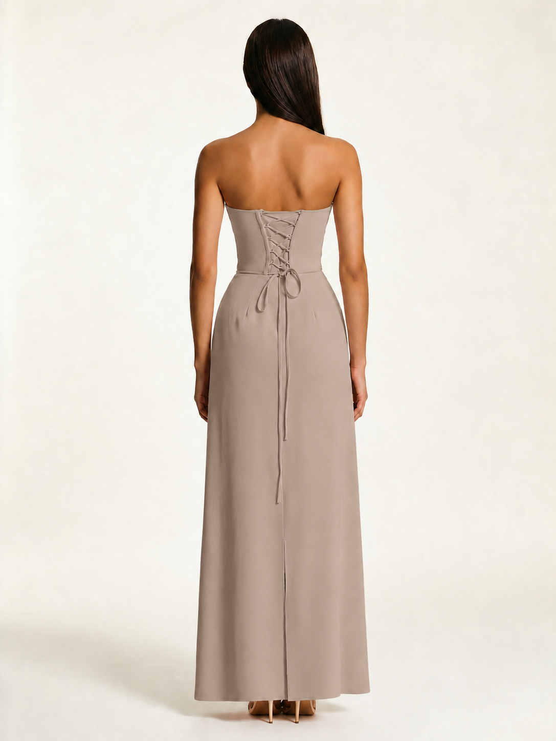 Strapless Lace-Up Back Floor-Length Formal Dress