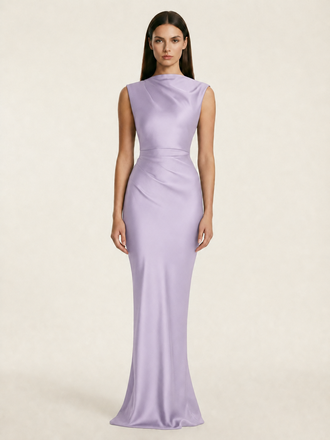 Sleeveless Draped Satin Mermaid Cutout Back Formal Dress