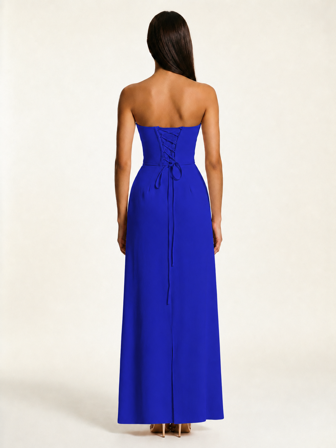 Strapless Lace-Up Back Floor-Length Formal Dress