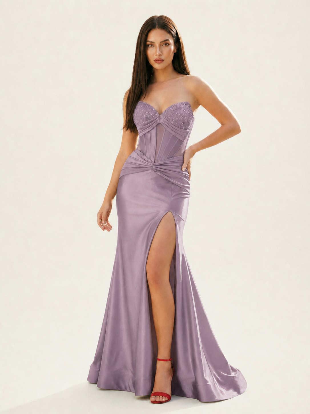 Strapless Corset Satin High Slit Mermaid Gown