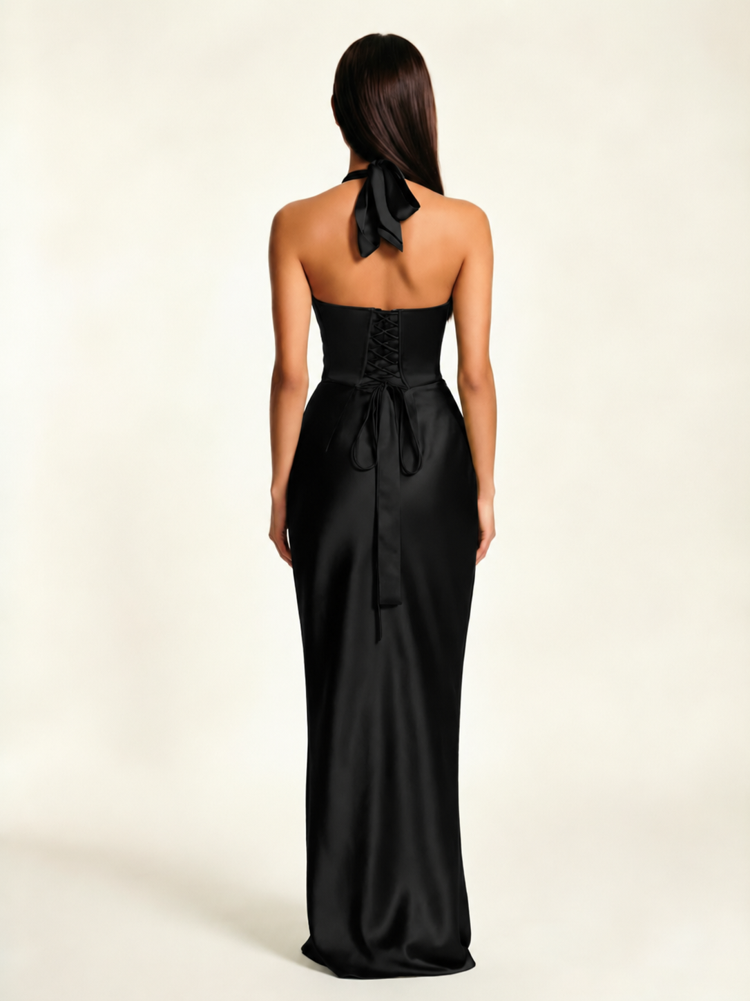 Deep V Satin Mermaid Lace-Up Back Formal Dress