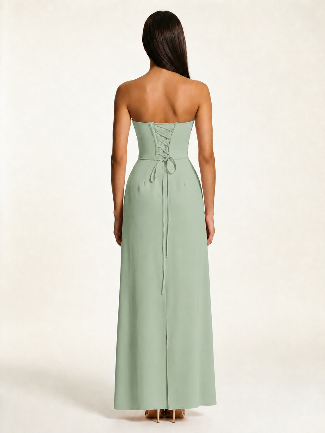 Strapless Lace-Up Back Floor-Length Formal Dress