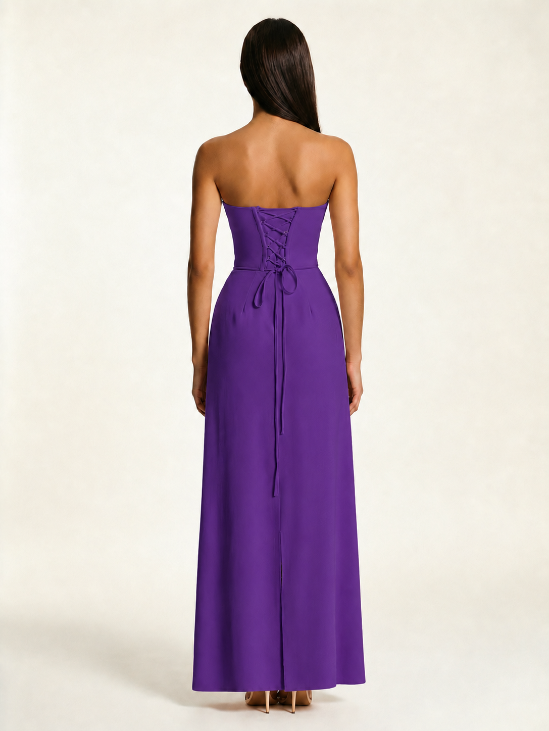 Strapless Lace-Up Back Floor-Length Formal Dress