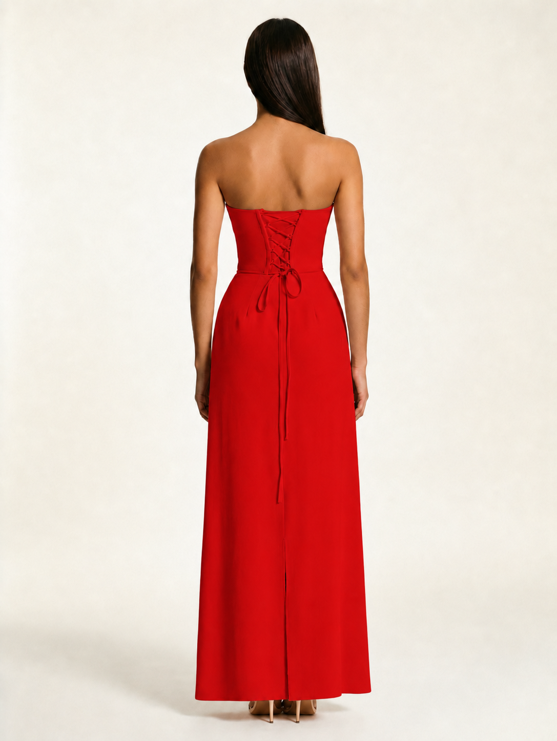 Strapless Lace-Up Back Floor-Length Formal Dress