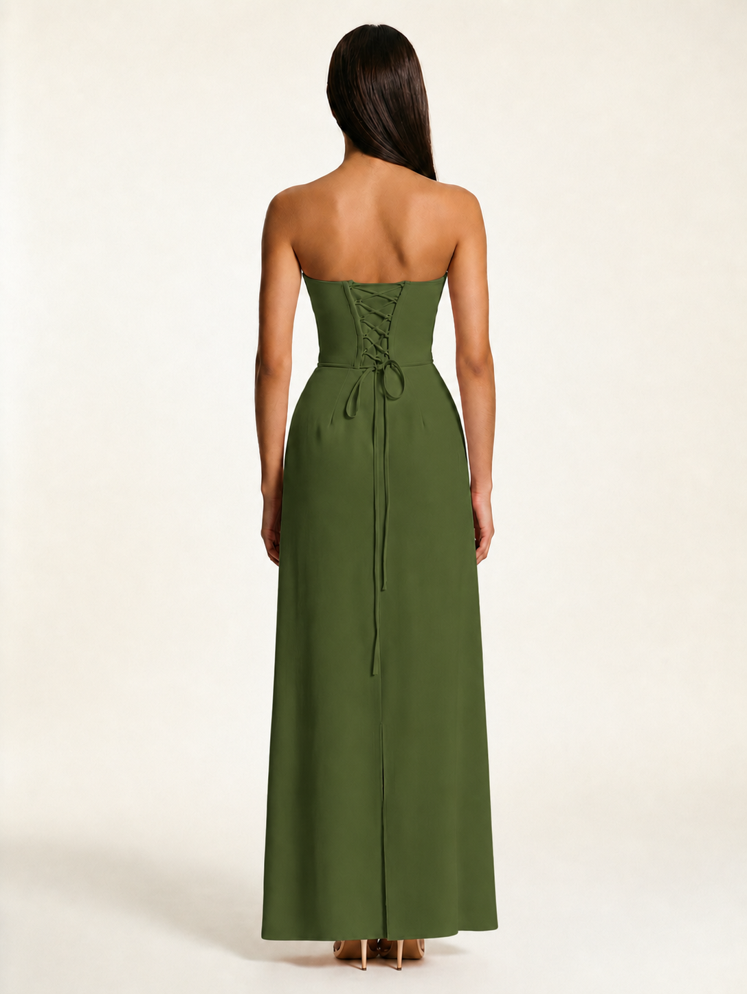 Strapless Lace-Up Back Floor-Length Formal Dress
