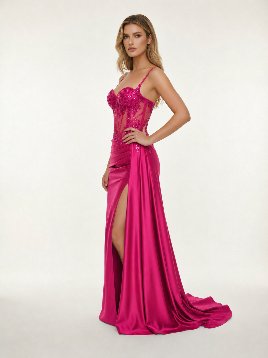 Fine shoulder-boned sequined halter dress