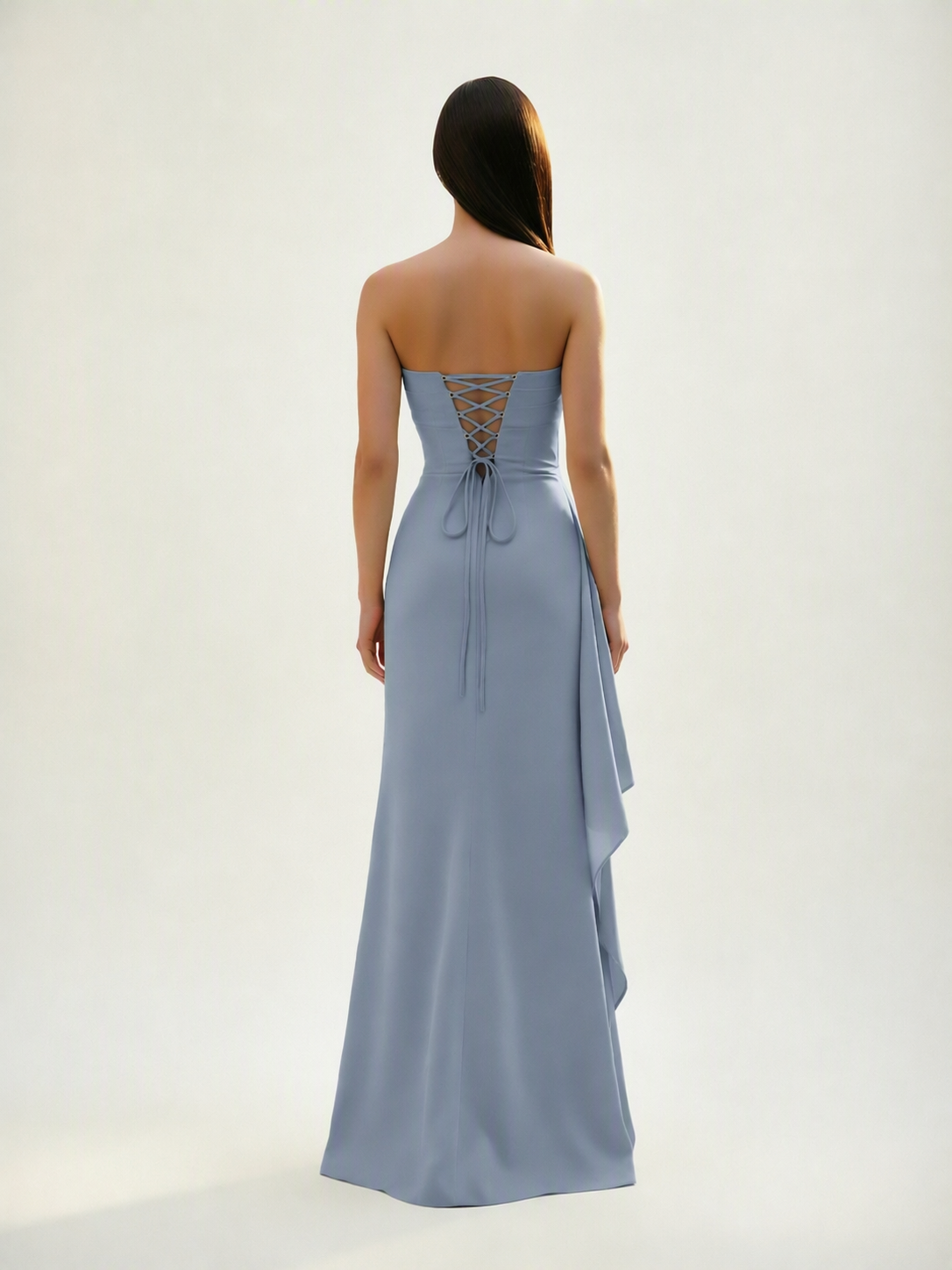 Strapless Mermaid Formal Gown with Side Slit & Draped Detail