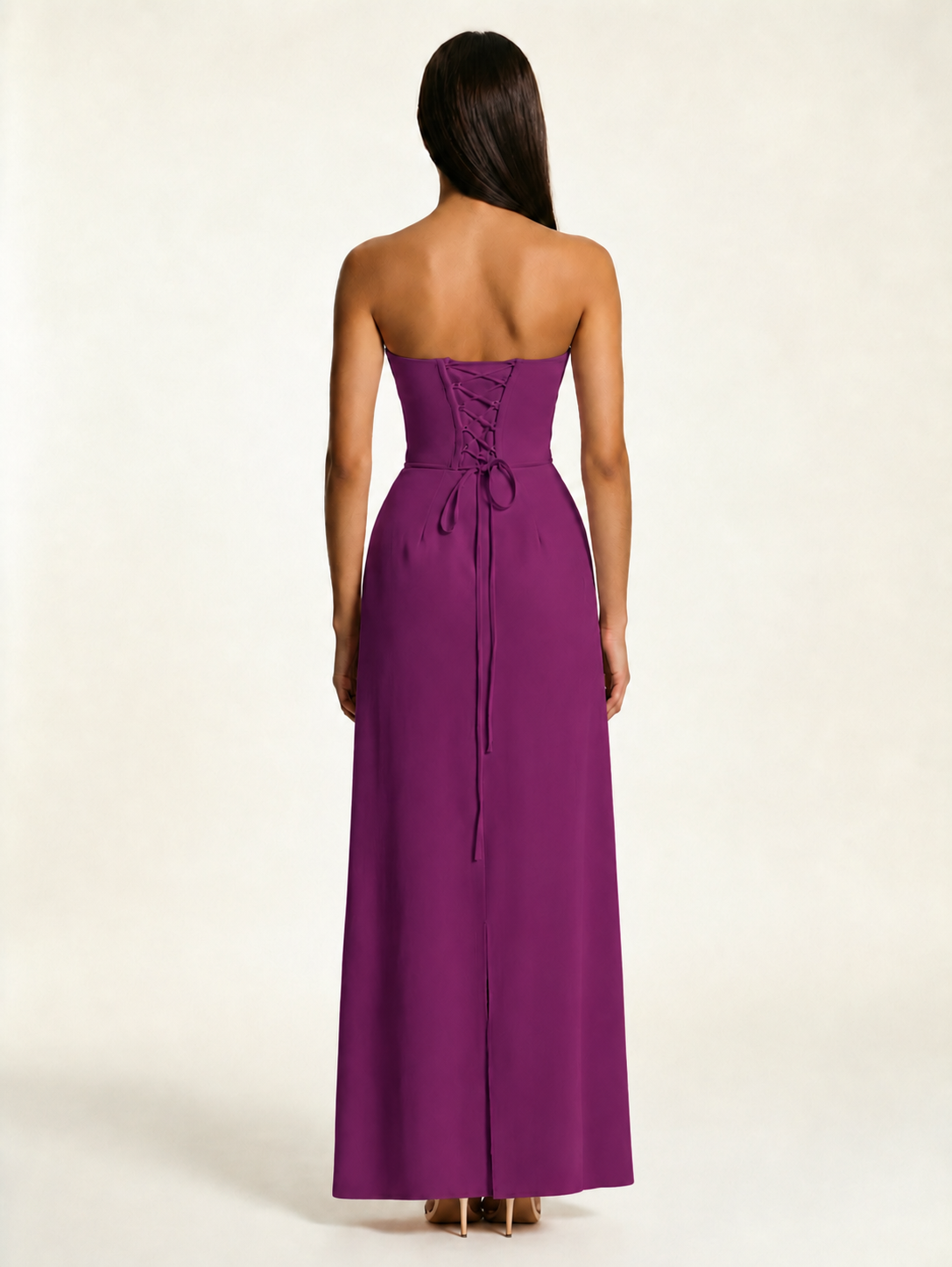 Strapless Lace-Up Back Floor-Length Formal Dress