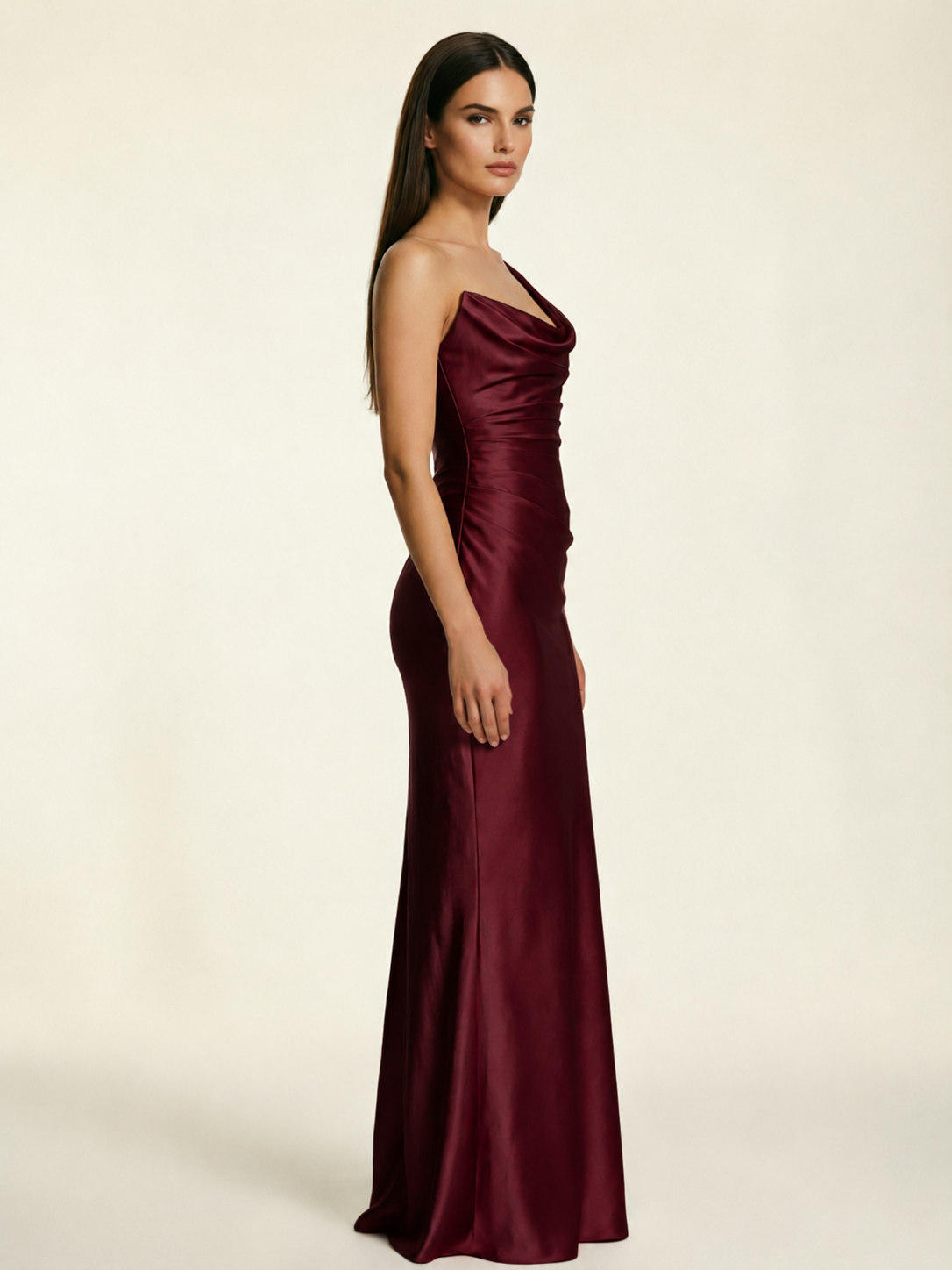 Single-shoulder satin back strap design formal dress