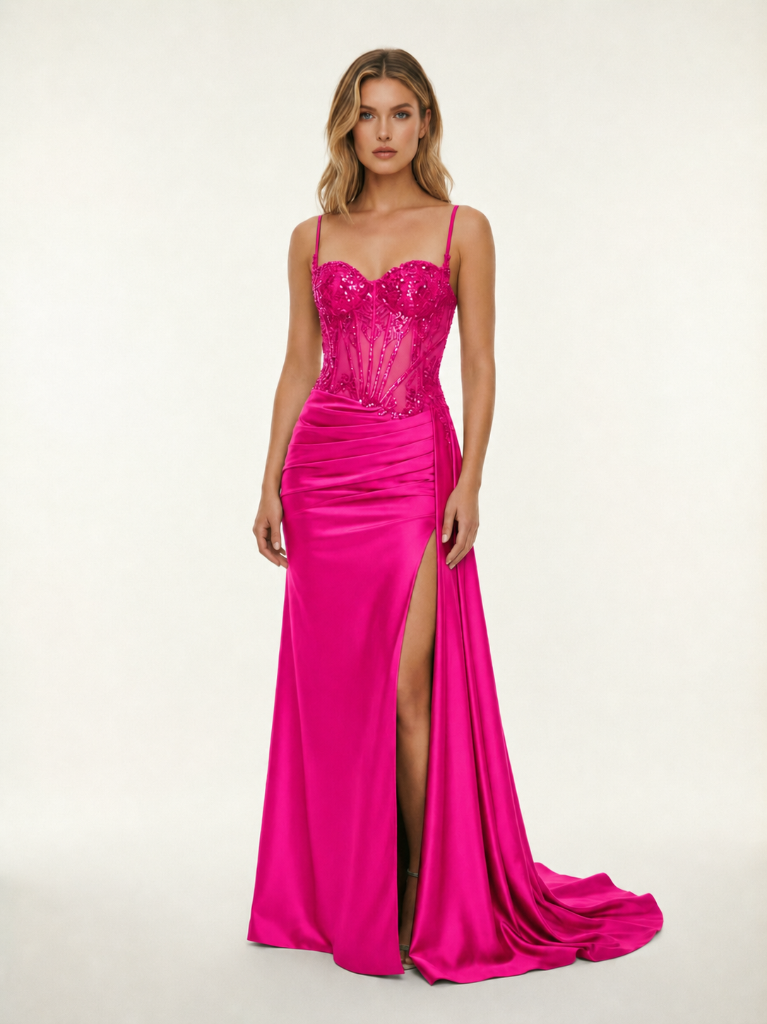 Fine shoulder-boned sequined halter dress