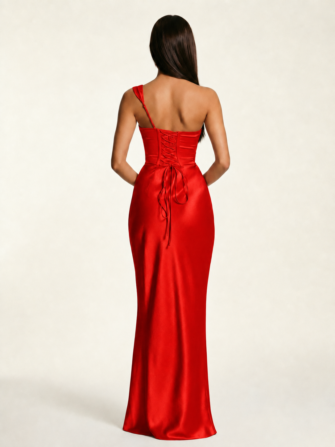 Single-shoulder satin back strap design formal dress