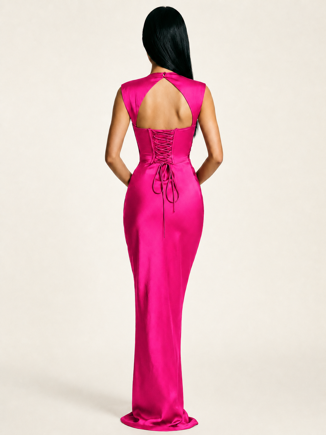 Sleeveless Draped Satin Mermaid Cutout Back Formal Dress