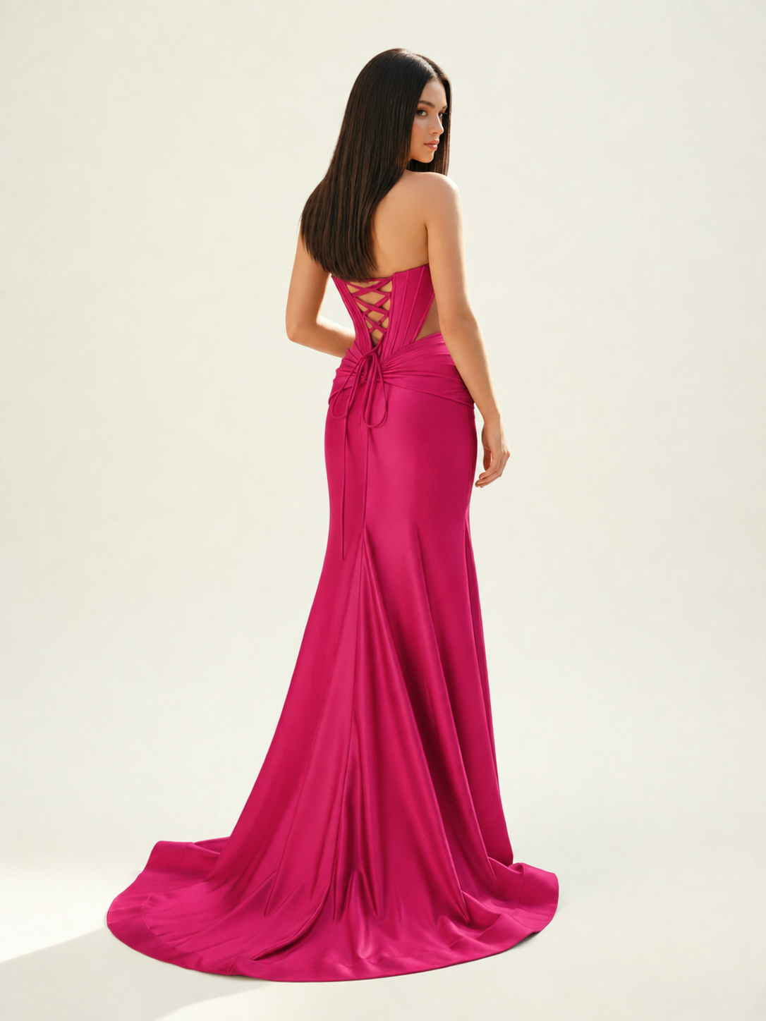 Strapless Corset Satin High Slit Mermaid Gown