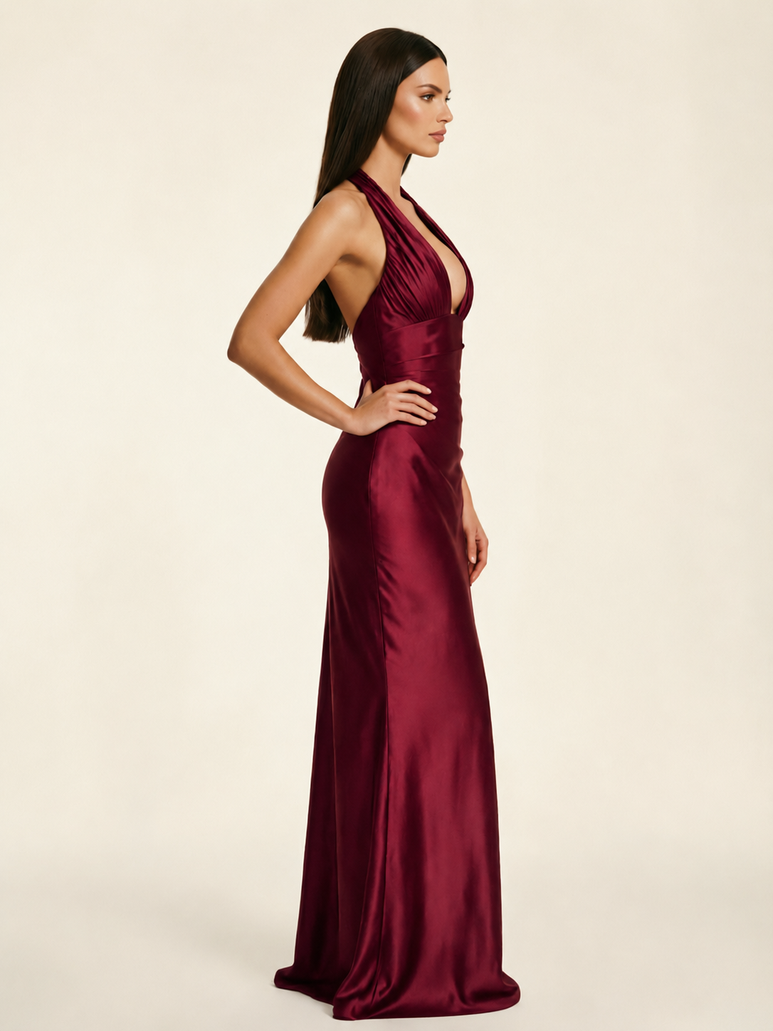 Deep V Satin Mermaid Lace-Up Back Formal Dress