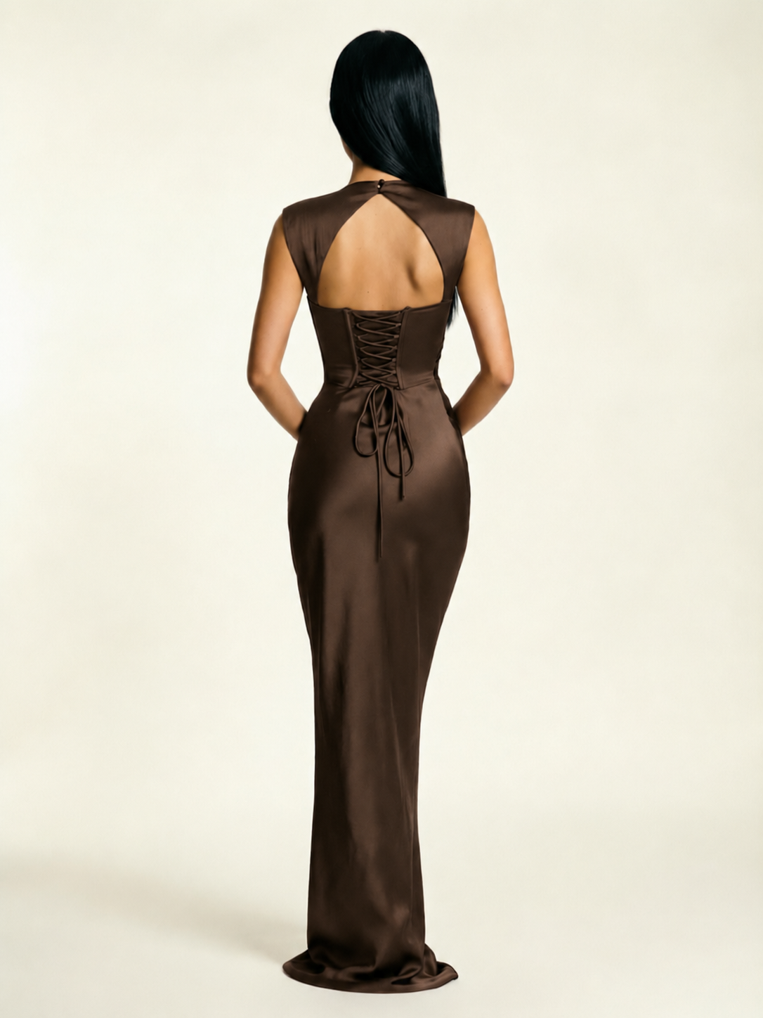 Sleeveless Draped Satin Mermaid Cutout Back Formal Dress