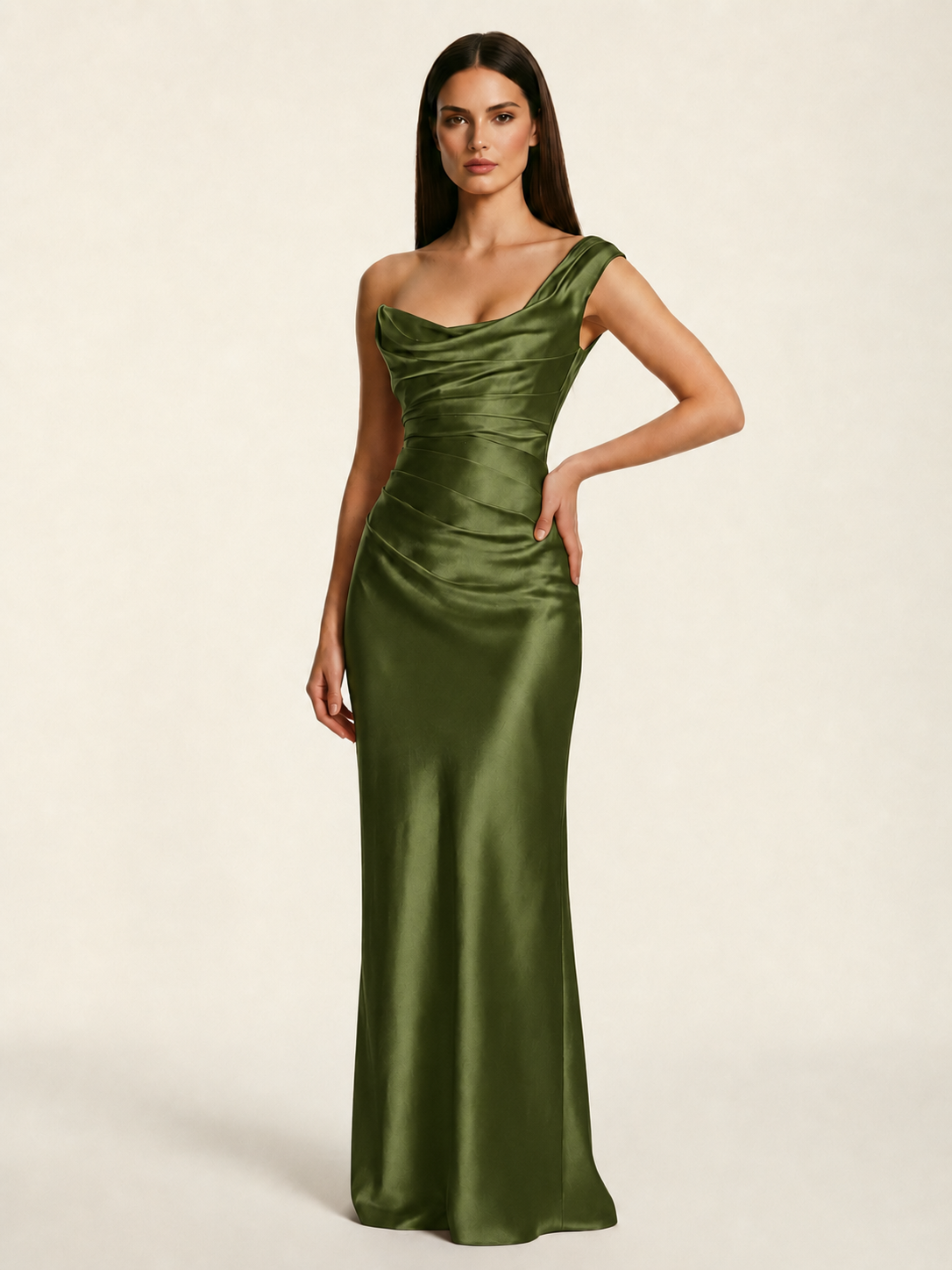 Single-shoulder satin back strap design formal dress