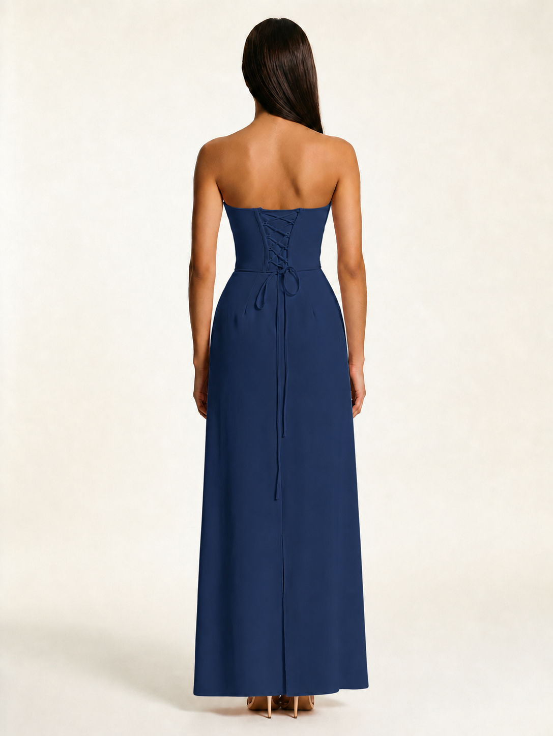 Strapless Lace-Up Back Floor-Length Formal Dress
