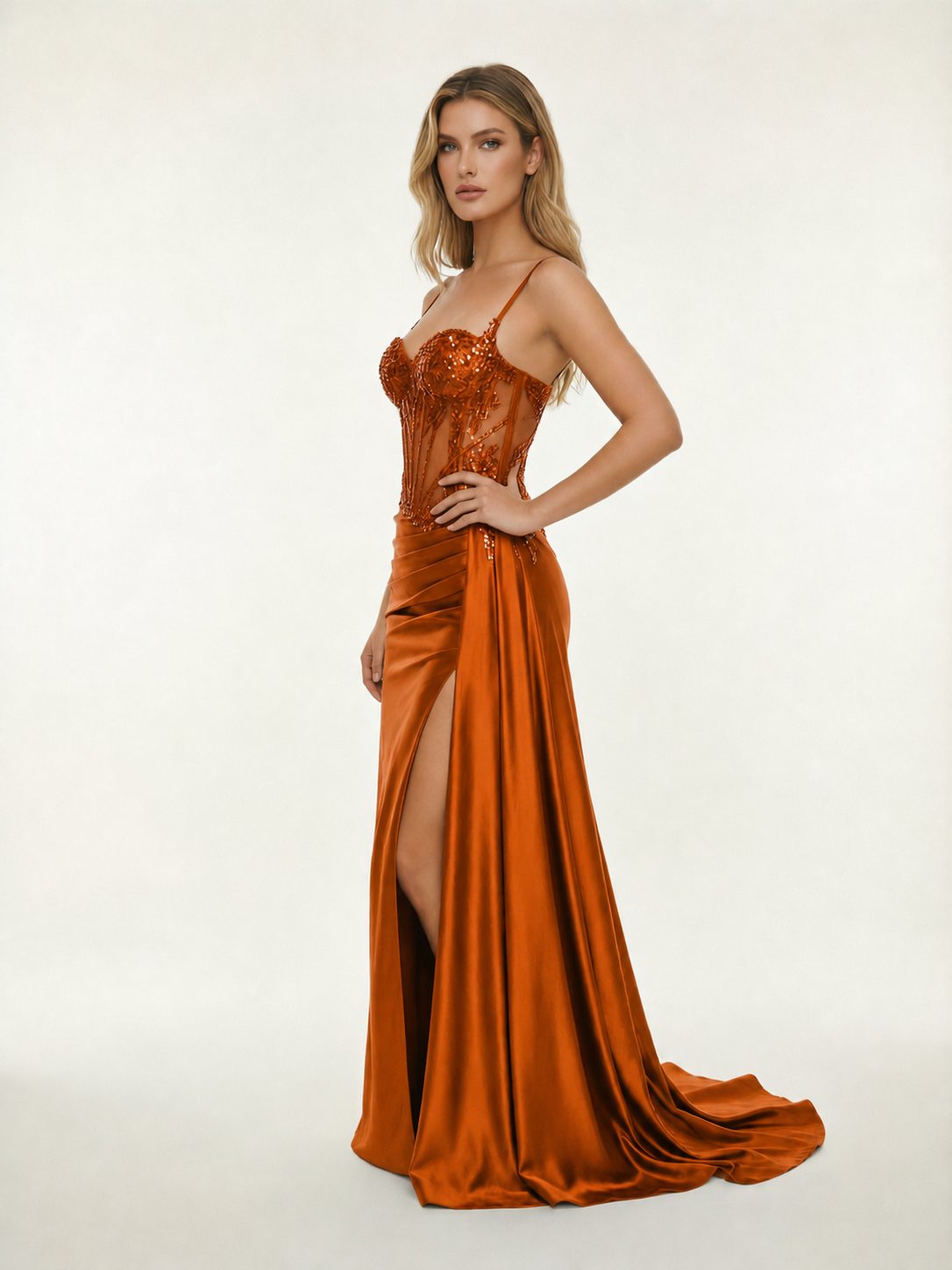 Fine shoulder-boned sequined halter dress