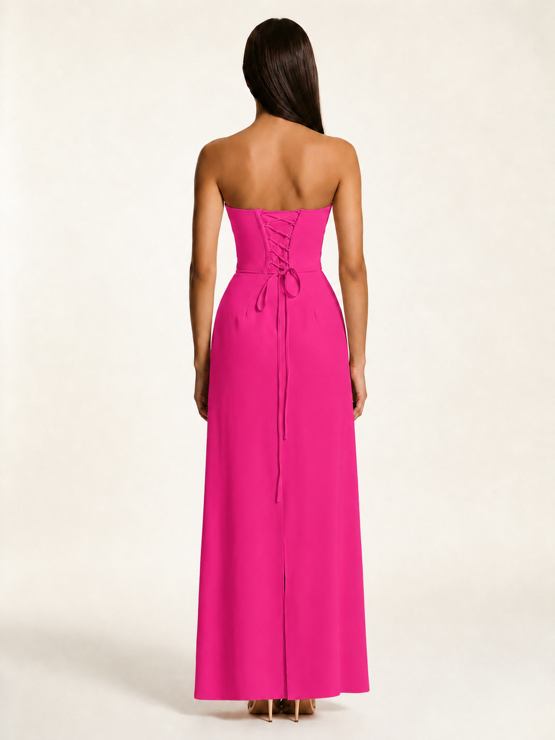 Strapless Lace-Up Back Floor-Length Formal Dress