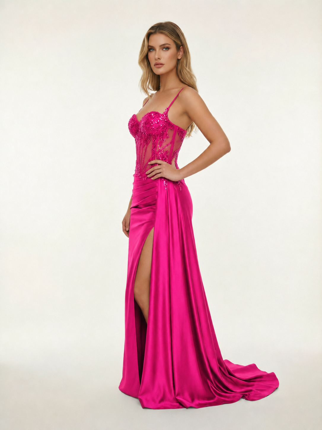 Fine shoulder-boned sequined halter dress
