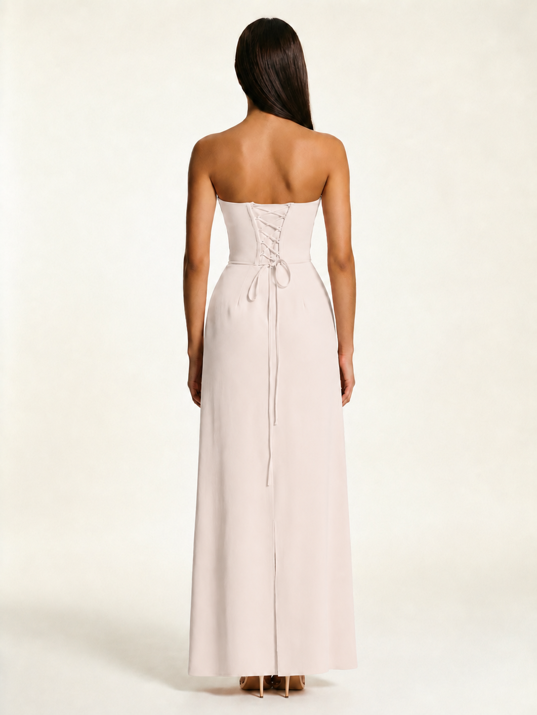 Strapless Lace-Up Back Floor-Length Formal Dress