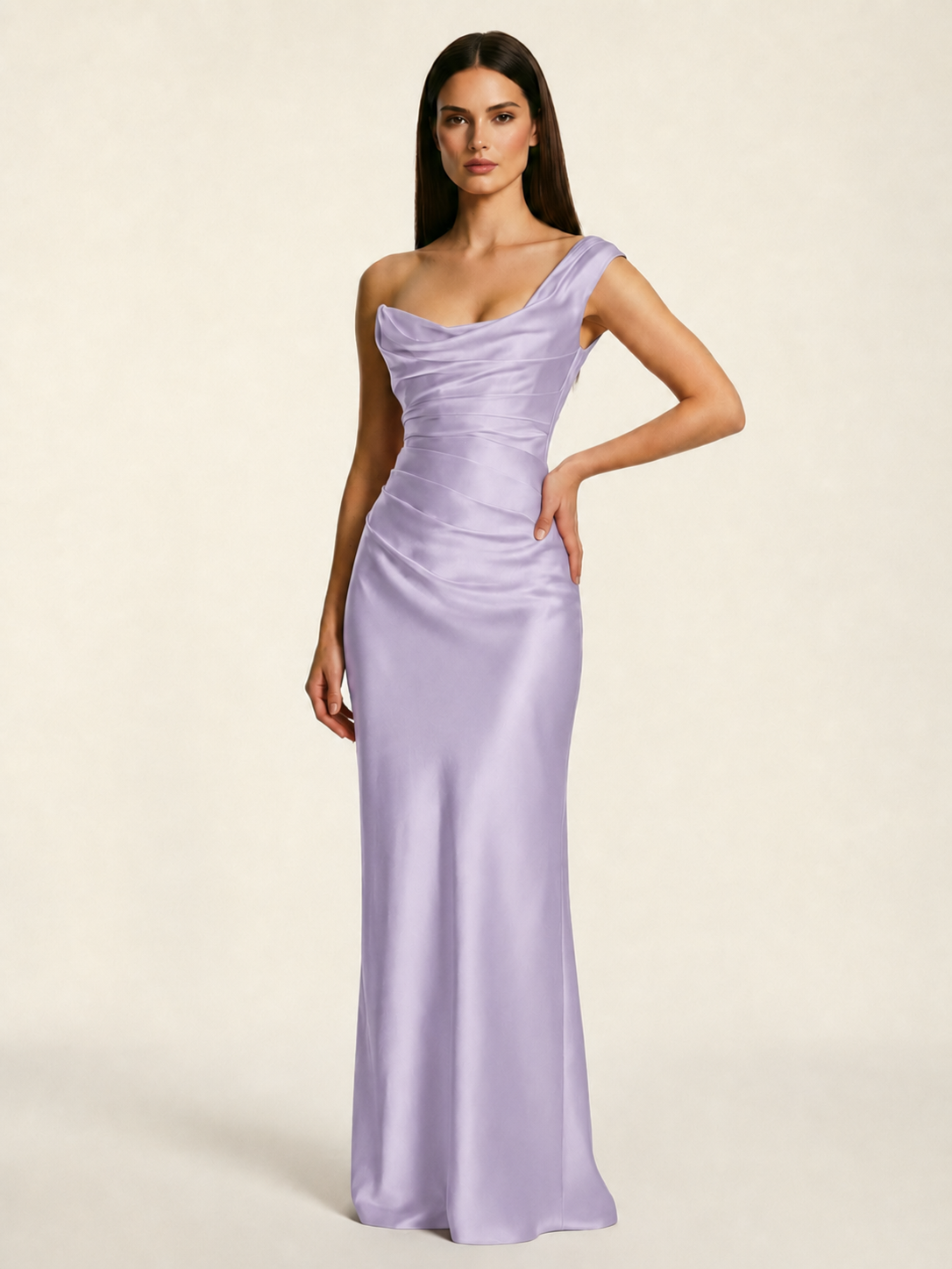Single-shoulder satin back strap design formal dress