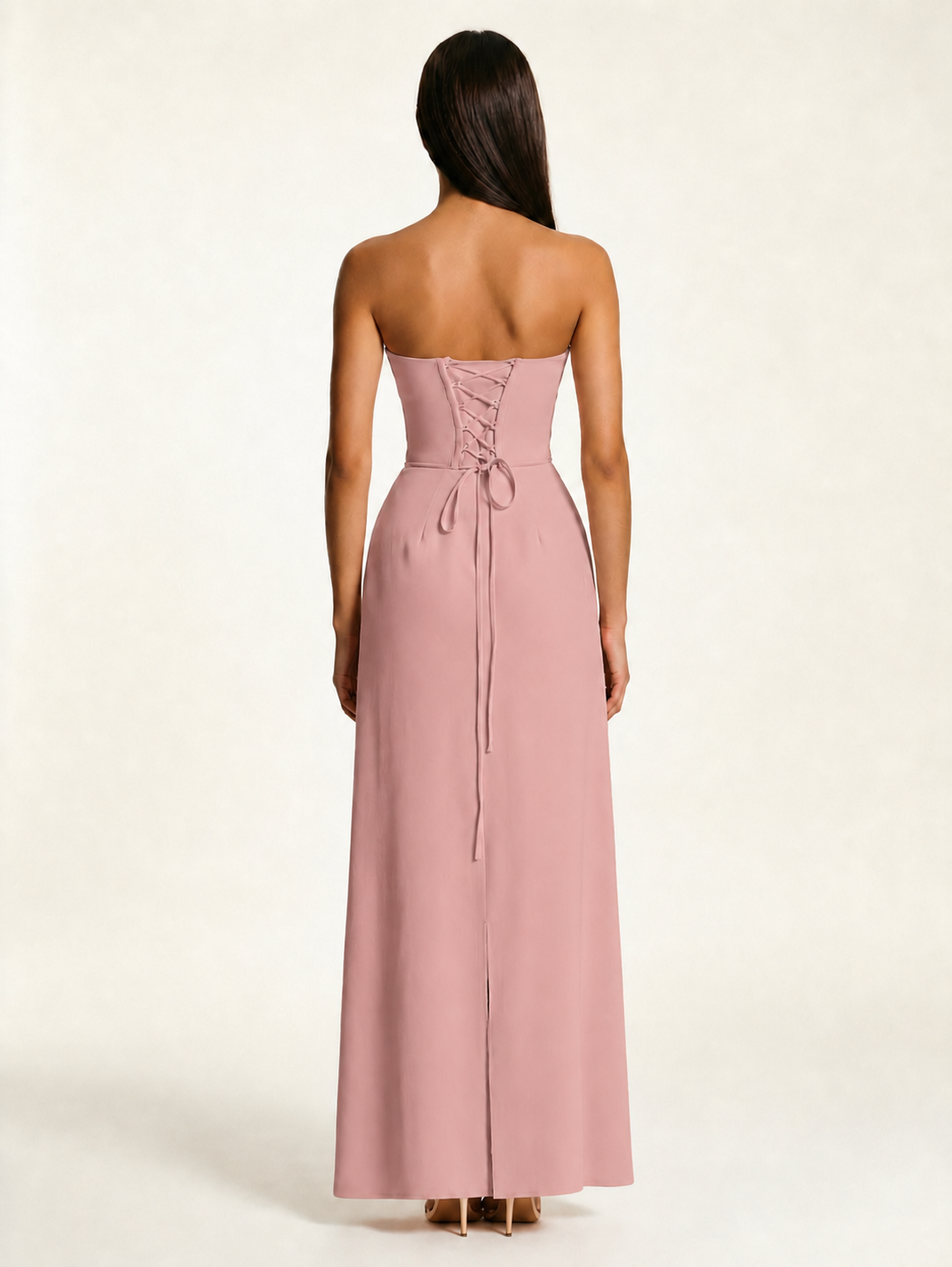 Strapless Lace-Up Back Floor-Length Formal Dress